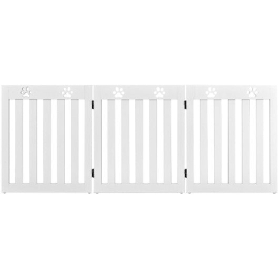 24 Inch Folding Wooden Freestanding Dog Gate with 360? Flexible Hinge for Pet-White - Color: White