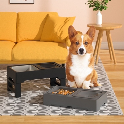 Adjustable Height Dog Double Bowls - Stainless Stand Elevated Pet Feeders for Large Dogs