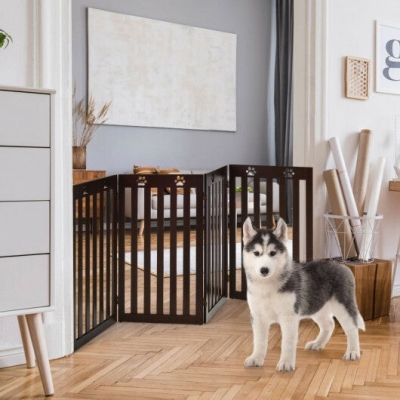 36 Inch Folding Wooden Freestanding Pet Gate with 360? Hinge-Espresso - Color: Dark Brown
