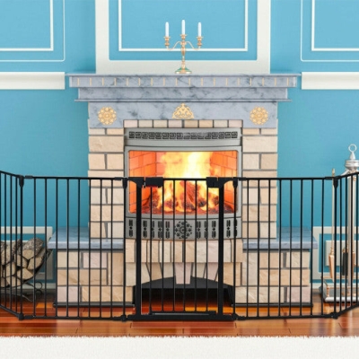 115 Inch Length 5 Panel Adjustable Wide Fireplace Fence-Black - Color: Black
