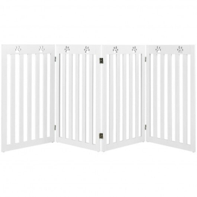 36 Inch Folding Wooden Freestanding Pet Gate with 360? Hinge-White - Color: White