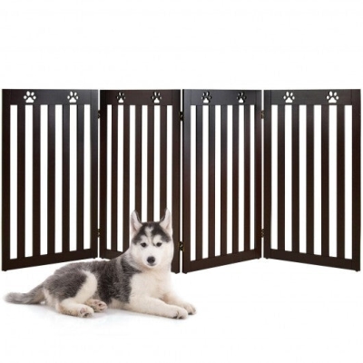 36 Inch Folding Wooden Freestanding Pet Gate with 360? Hinge-Espresso - Color: Dark Brown