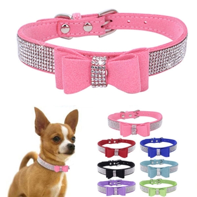 Rhinestone Bow Pet Dog Collar Leash