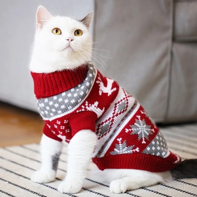 Dog Cat Sweater Pet Christmas Knitting High Collar Clothes