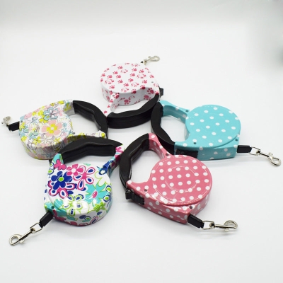Automatic retractable traction rope 5 meters black handle printing walking dog rope small and medium dog traction belt