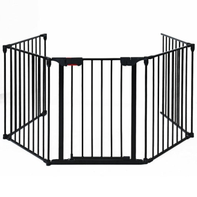 115 Inch Length 5 Panel Adjustable Wide Fireplace Fence-Black - Color: Black