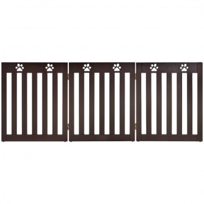 24 Inch Folding Wooden Freestanding Dog Gate with 360? Flexible Hinge for Pet-Dark Brown - Color: Dark Brown