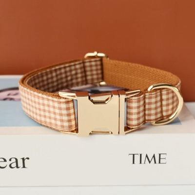 Caramel Brown Checkered Personalized Bow Tie Collar